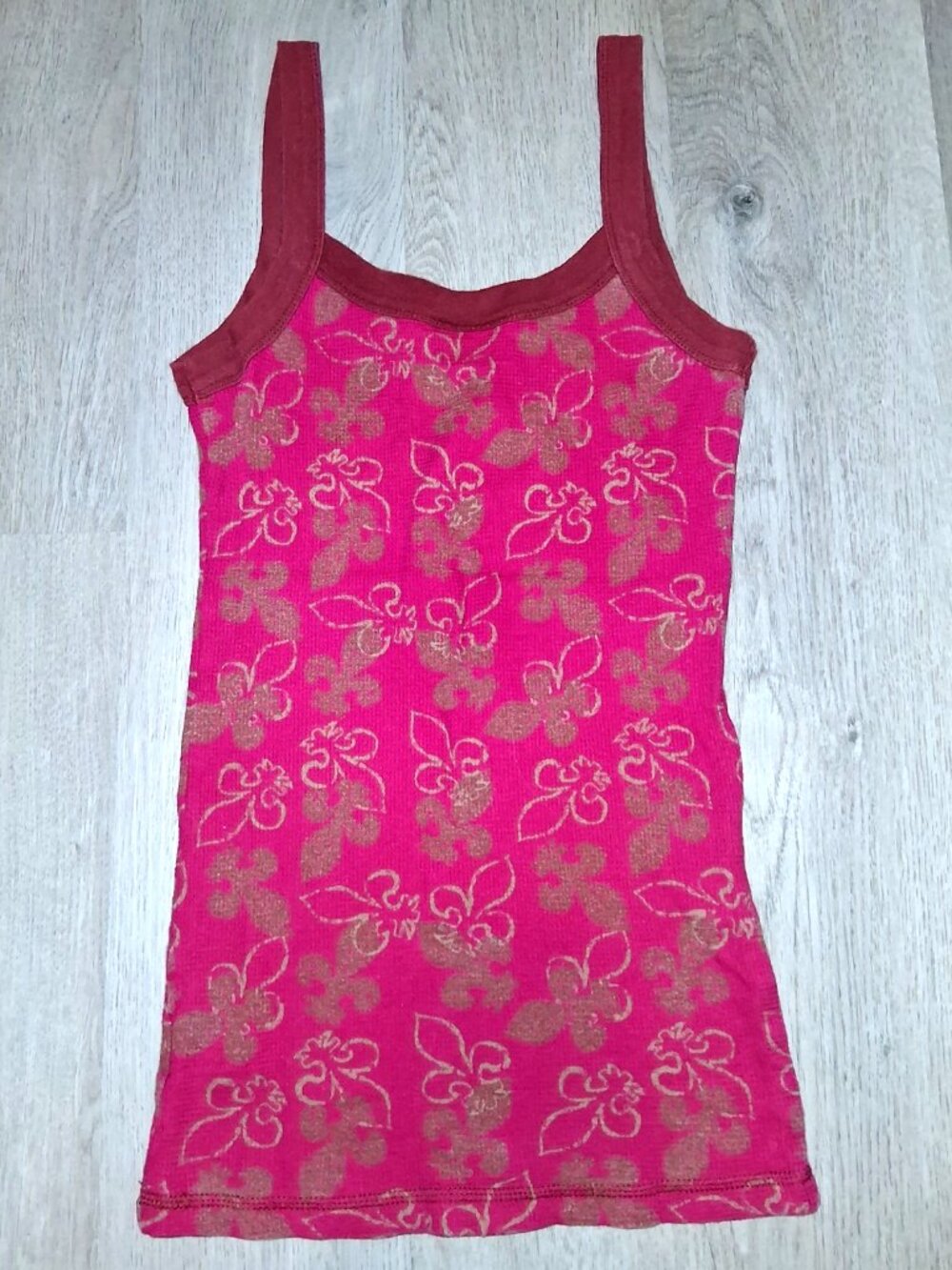 Vintage Y2k Fleur de Lis Pink and Gold Waffle Knit Tank Top Shirt Cami MEDIUM - Picture 3 of 4
